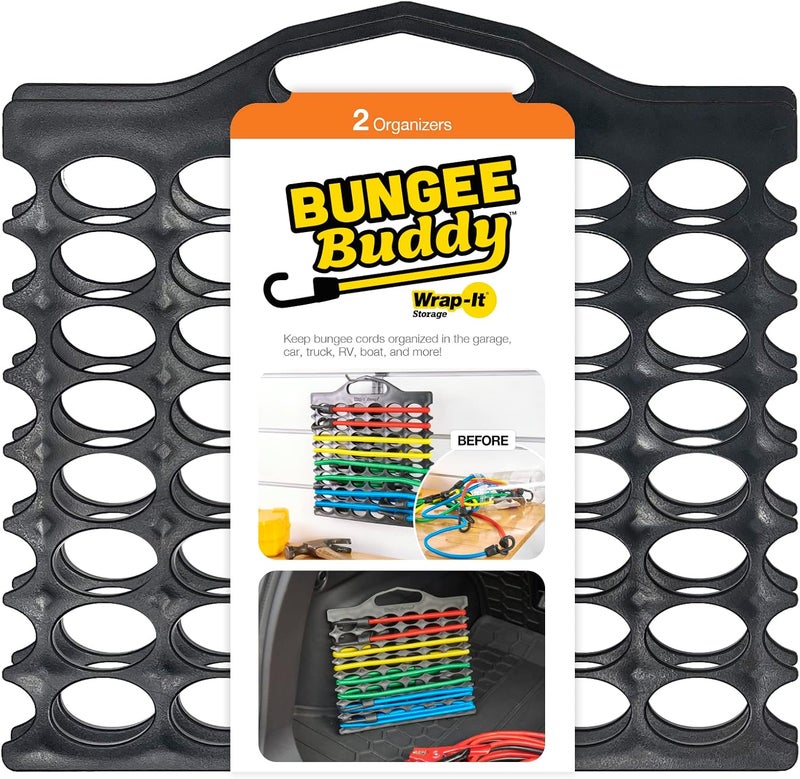 Wrap-It Storage Bungee Buddy by - Bungee Cord Holder (2-Pack) - Storage for Assorted Size Heavy Duty Bungee Cords or Straps with Hooks for Automotive and Garage Organization - Image 1